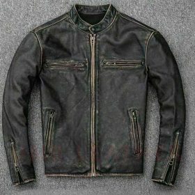 Mens Cafe Racer Black Distressed Leather Jacket