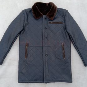Quilted leather coat for men
