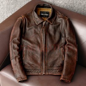 Mens Brown Waxed Leather Jacket