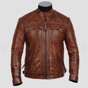 Mens Distressed Brown Biker Leather Jacket Vintage