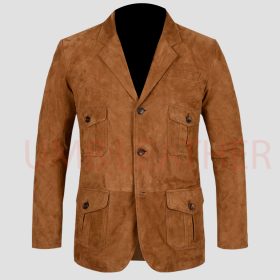Mens Genuine Suede Leather Western Style Cowboy Blazer Coat