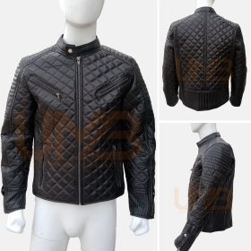 Quilted Biker Genuine Lambskin Jacket Black