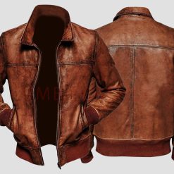Brown distressed biker leather jacket