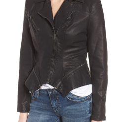 Women Slim Black Leather Jacket