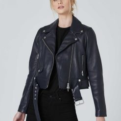 Blue Lambskin Leather Jacket for Women