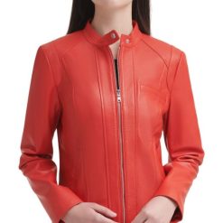 women red Leather Jacket