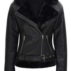Womens Black Leather Shearling Jacket