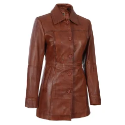 Women Waxed driving leather coat Brown