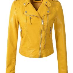Women Yellow Brando Leather Jacket
