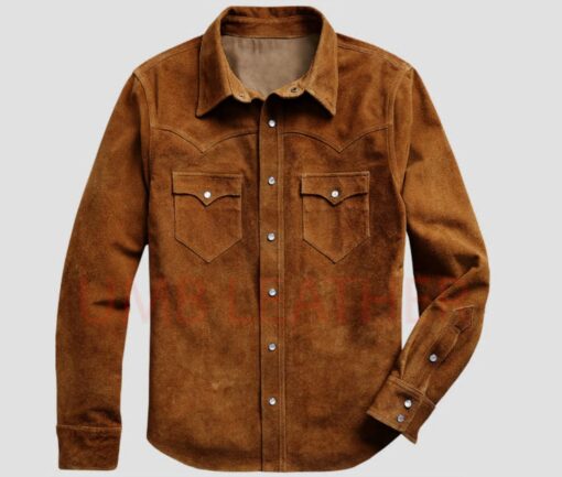 Classic Suede Leather Western Cowboy Trucker Shirt Jacket Gift
